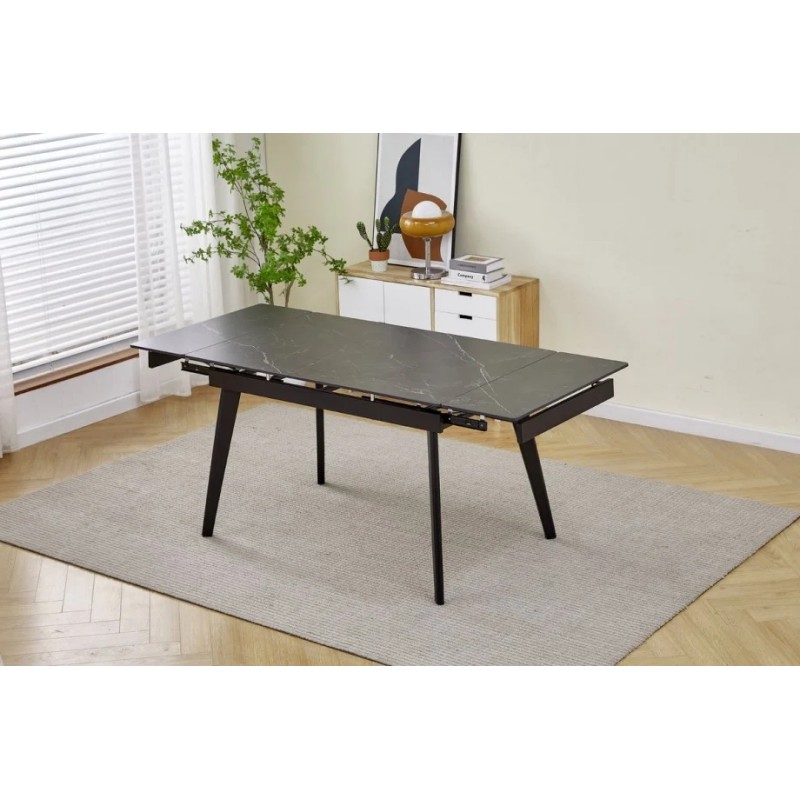 Стіл обідній розкладний OSLO CERAMIC 120(180)*80 чорний глянець/чорний каркас Intarsio