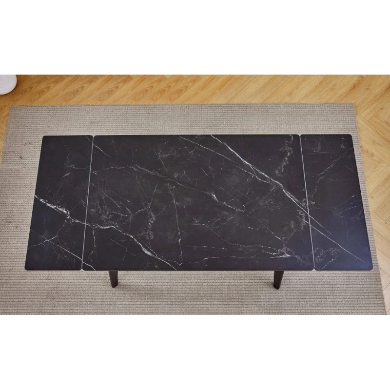 Стіл обідній розкладний OSLO CERAMIC 120(180)*80 чорний глянець/чорний каркас Intarsio