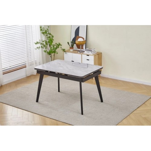 Стіл обідній розкладний OSLO CERAMIC 120(180)*80 сірий глянець/чорний каркас Intarsio