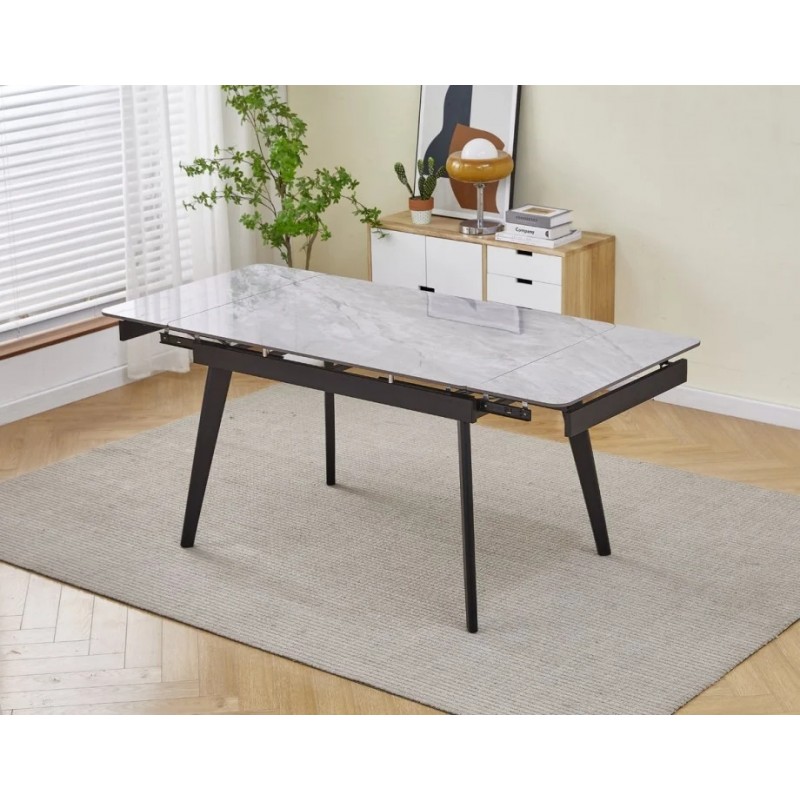 Стіл обідній розкладний OSLO CERAMIC 120(180)*80 сірий глянець/чорний каркас Intarsio