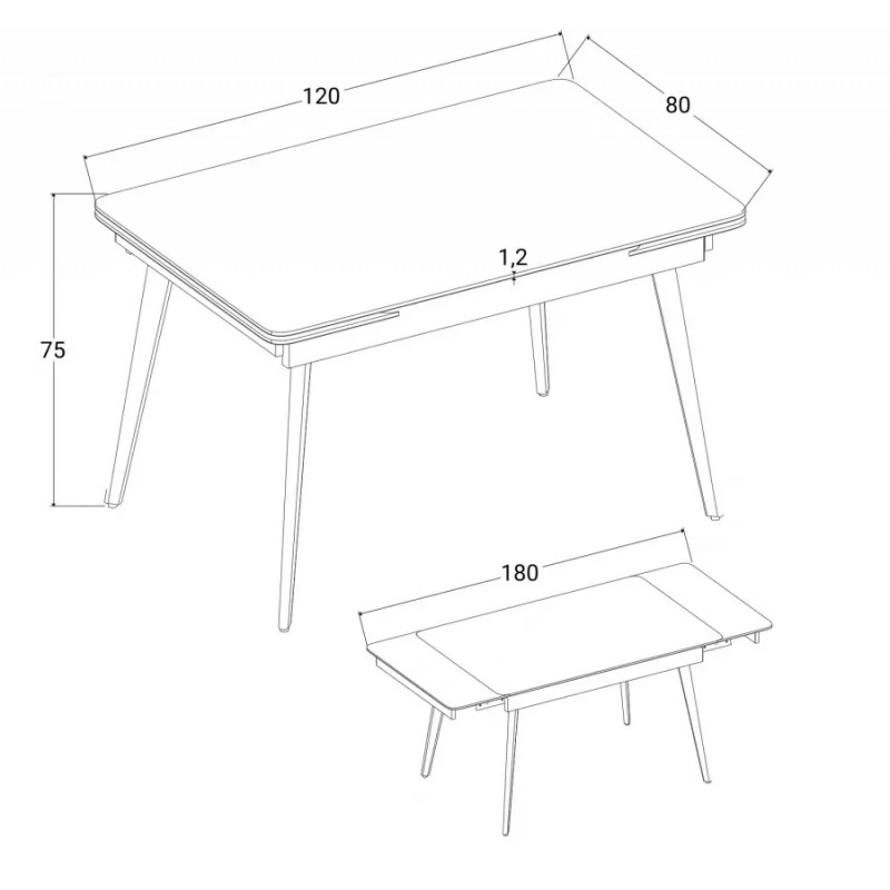 Стіл обідній розкладний OSLO CERAMIC 120(180)*80 сірий глянець/чорний каркас Intarsio
