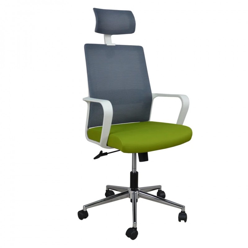Крісло компютерне поворотне WIND сіре/зелене/білий каркас Intarsio