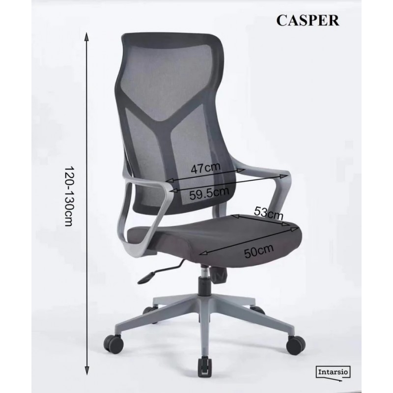 Крісло комп’ютерне CASPER Сіре / Сірий каркас Intarsio