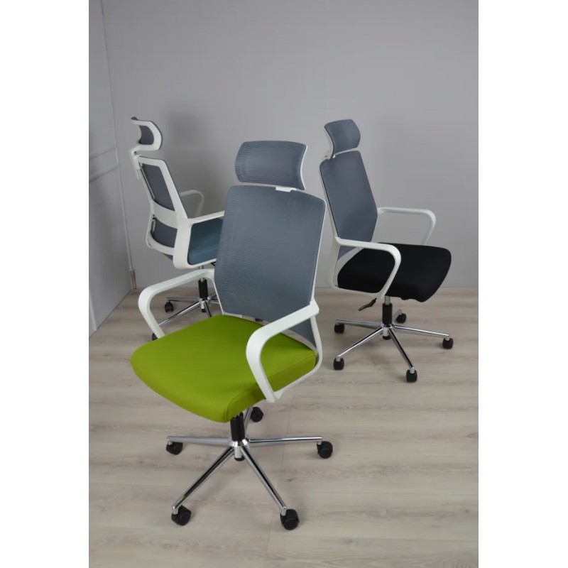 Крісло компютерне поворотне WIND сіре/зелене/білий каркас Intarsio