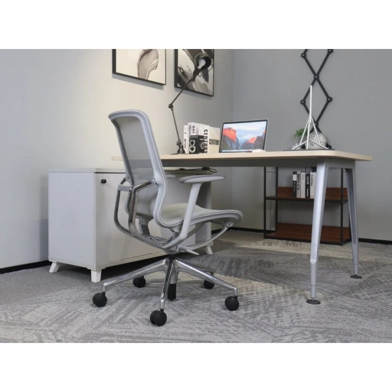 Крісло офісне REGINA сіра сітка / алюміній Intarsio