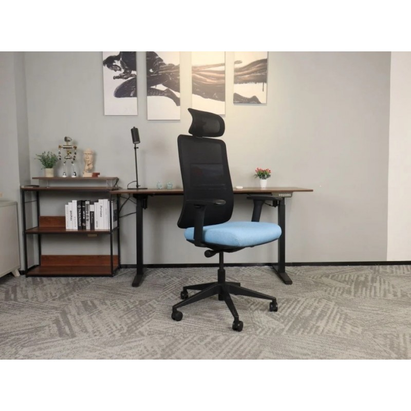 Крісло офісне TERRY чорне/синя тканина/чорний каркас Intarsio