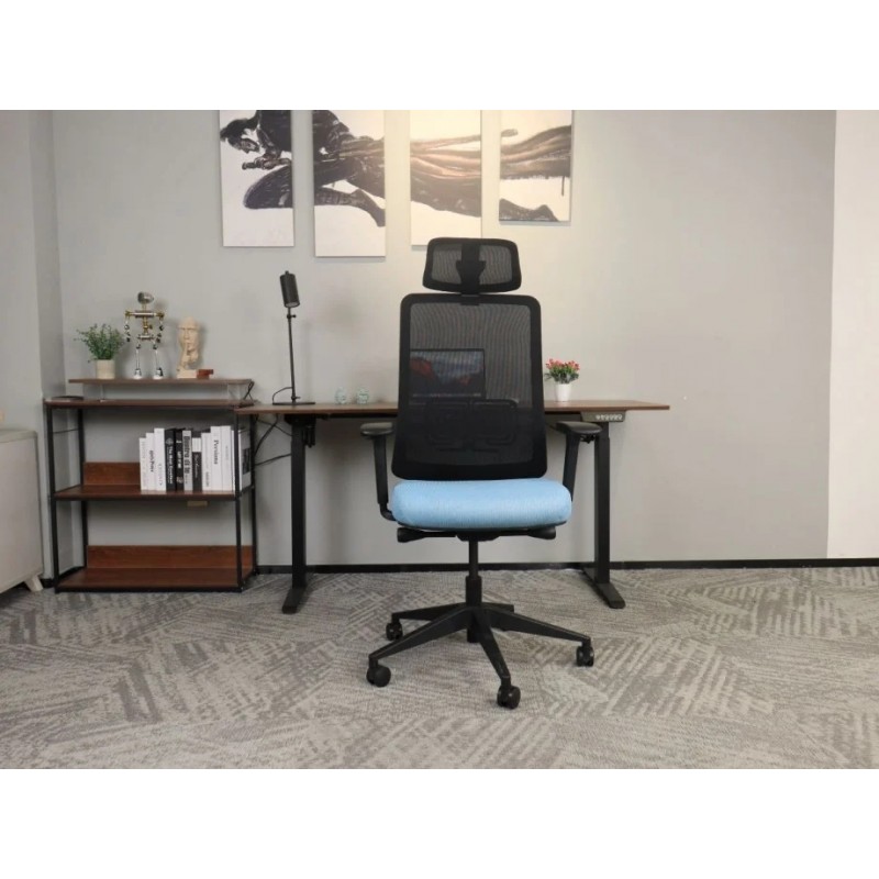 Крісло офісне TERRY чорне/синя тканина/чорний каркас Intarsio