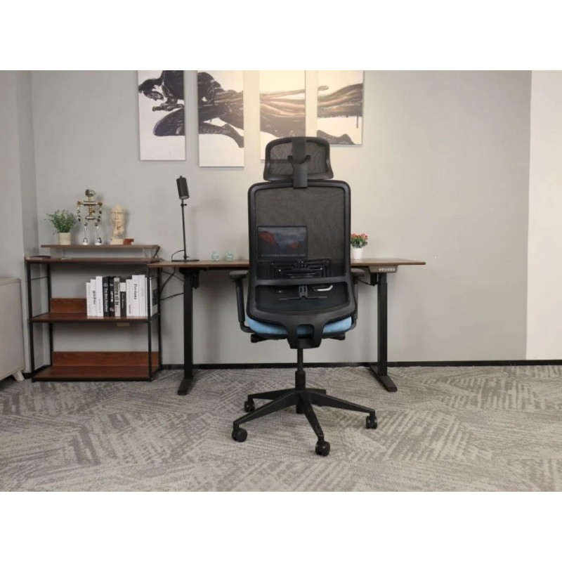 Крісло офісне TERRY чорне/синя тканина/чорний каркас Intarsio