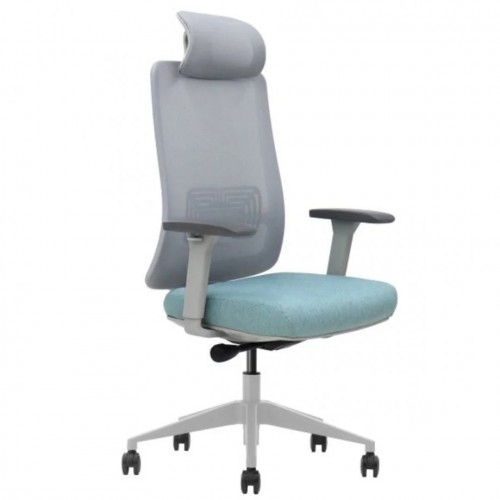 Крісло офісне TERRY сіре/зелена тканина/сірий каркас Intarsio