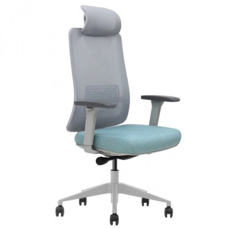 Крісло офісне TERRY сіре/зелена тканина/сірий каркас Intarsio