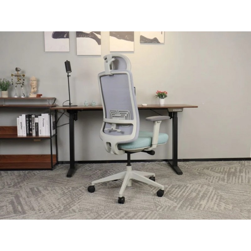 Крісло офісне TERRY сіре/зелена тканина/сірий каркас Intarsio