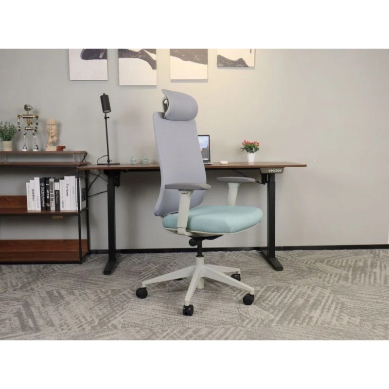 Крісло офісне TERRY сіре/зелена тканина/сірий каркас Intarsio