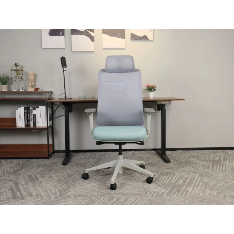 Крісло офісне TERRY сіре/зелена тканина/сірий каркас Intarsio