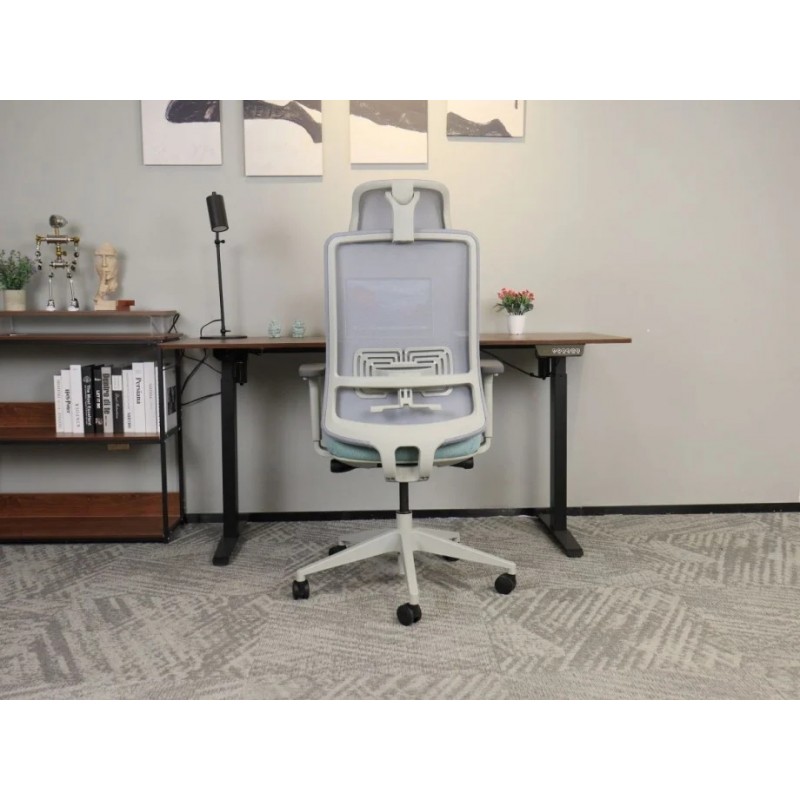 Крісло офісне TERRY сіре/зелена тканина/сірий каркас Intarsio