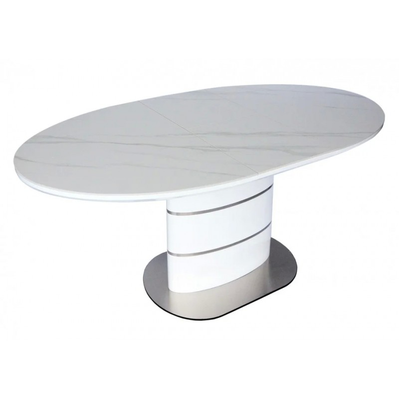 Стіл SANREMO CERAMIC білий ефект мармуру / білий глянець 160(200)X90 Intarsio