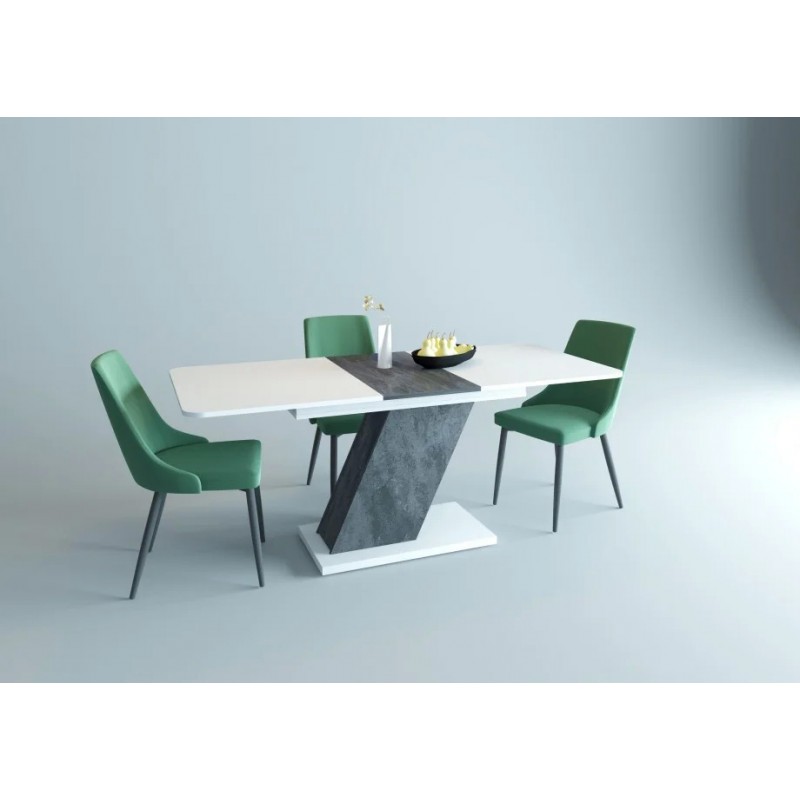 Стіл обідній Rio 140(180)x80 Біла Аляска РЕ / Вугільний камінь Intarsio