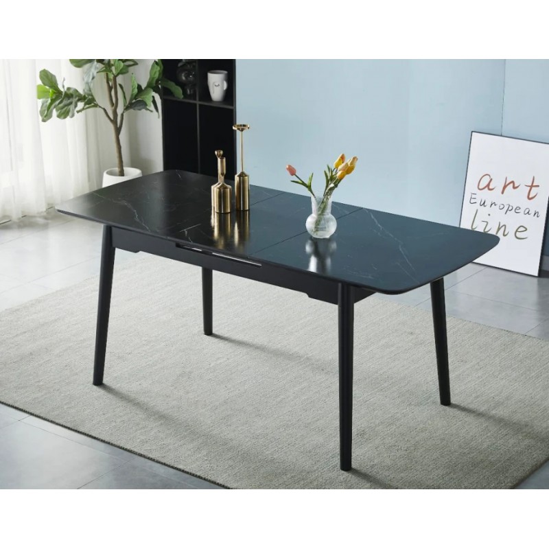 Стіл обідній розкладний BERLIN CERAMIC 140(180)*80 чорний мат кераміка/чорний каркас Intarsio