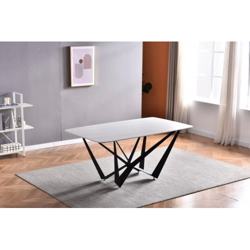 Стіл DALI CERAMIC білий ефект мармуру / чорний мат 180Х90 Intarsio