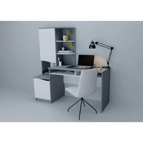 Комп'ютерний стіл Gaston Біла Аляска / Графіт лівий Intarsio