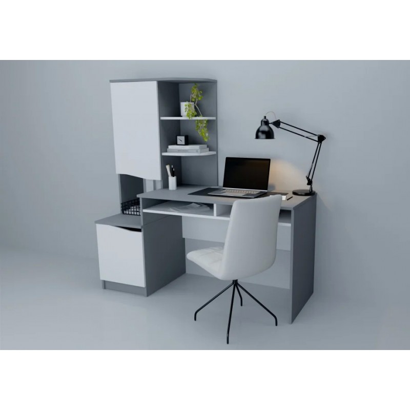 Компютерний стіл Gaston Біла Аляска / Графіт лівий Intarsio
