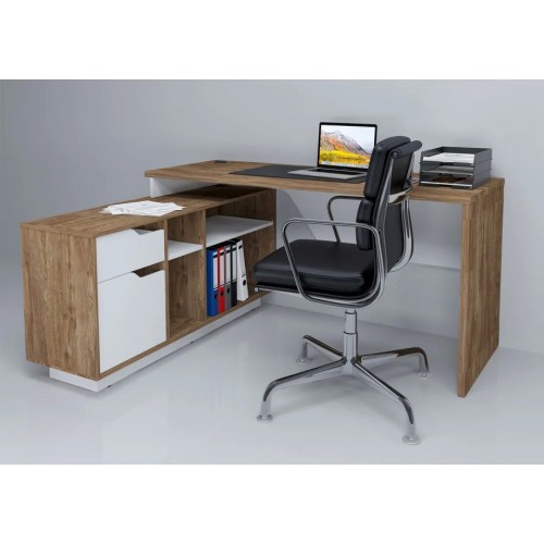 Комп'ютерний стіл Nord Дуб Ансберг Темний / Біла Аляска лівий Intarsio