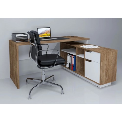 Комп'ютерний стіл Nord Дуб Ансберг Темний / Біла Аляска правий Intarsio