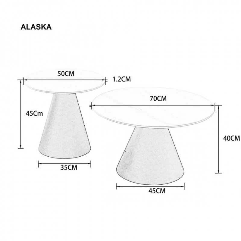 Журнальний столик ALASKA Сірий глянець / Чорний (к-кт) Д. 70 см. & Д. 50 см.   Intarsio