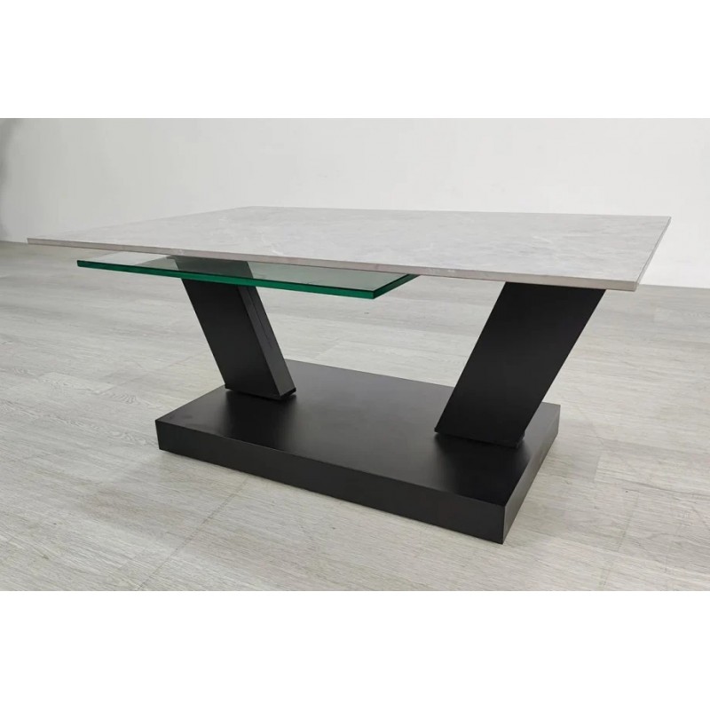 Журнальний столик ARIZONA сірий глянець+скло/чорний Intarsio