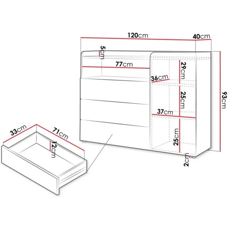 Комод YUKI REG 9 120х93х40 сірий / бежевий / дуб Jurek