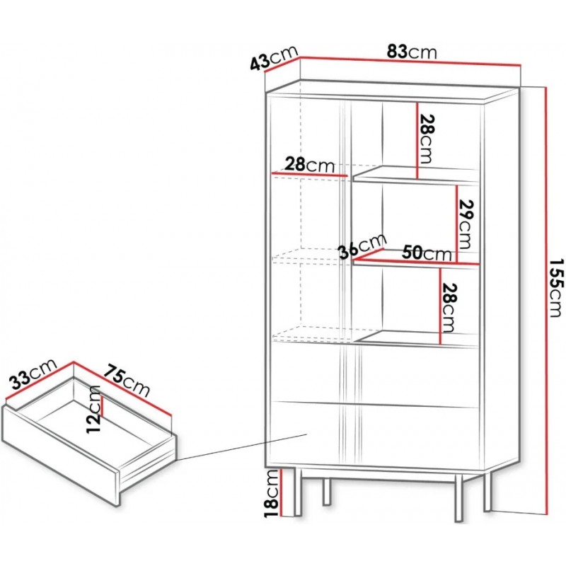 Вітрина ALSY REG 4 83х155х43 антрацит / бежевий Jurek