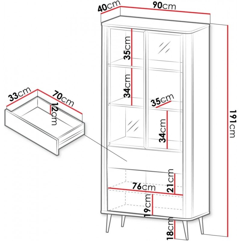 Вітрина MARLY REG 2 90х191х40 кашемір / сірий Jurek