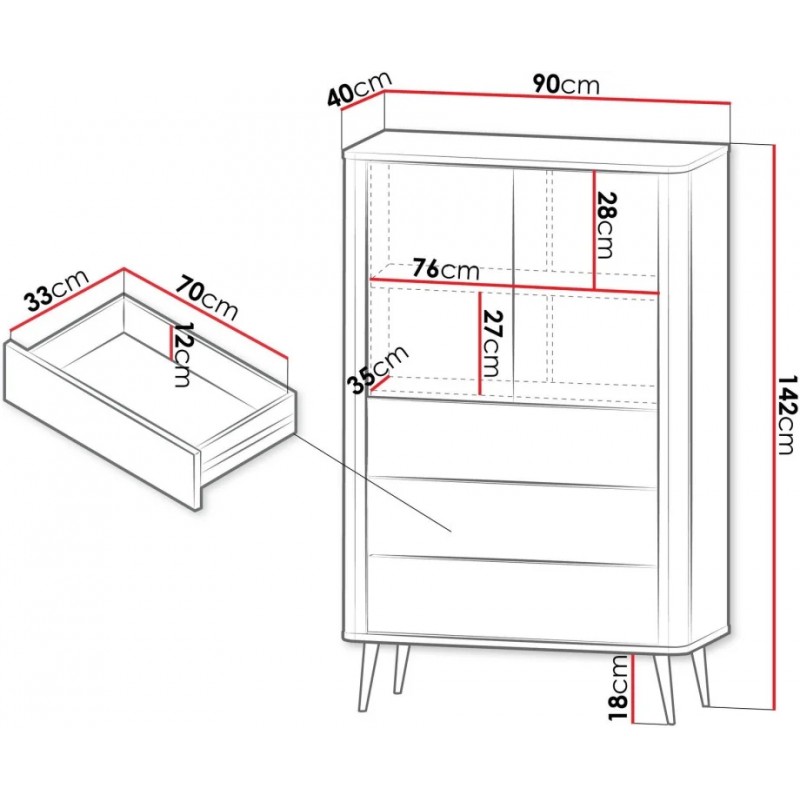 Вітрина MARLY REG 6 90х142х40 кашемір / горіх Jurek