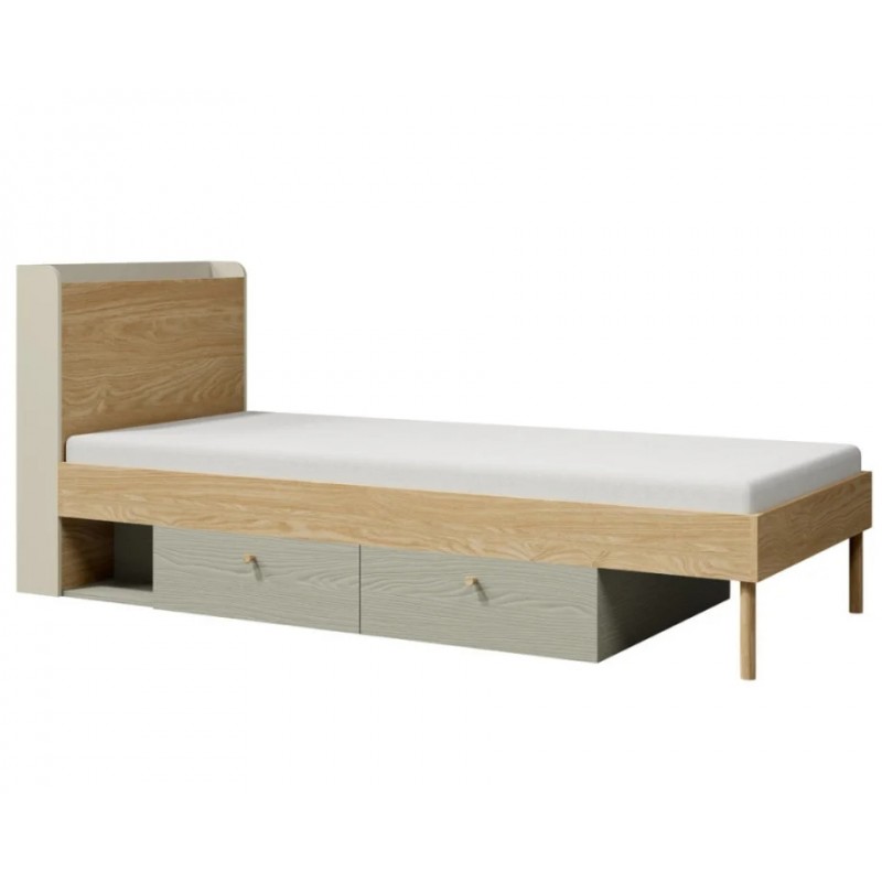 Ліжко односпальне YUKI REG 13 94х93х217 сірий / бежевий / дуб / евкаліпт Jurek