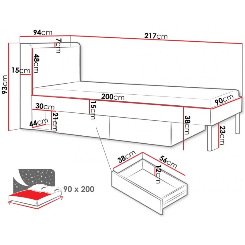 Ліжко односпальне YUKI REG 13 94х93х217 сірий / бежевий / дуб / евкаліпт Jurek