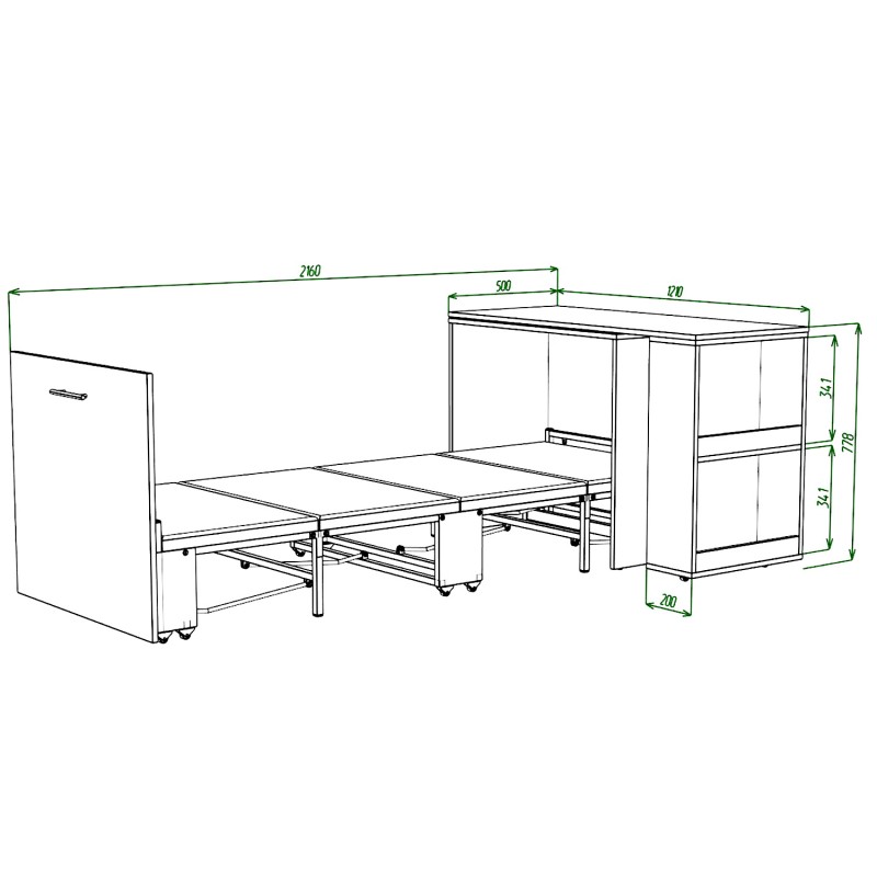 Ліжко-трансформер + Письмовий стіл + Тумба + Комод Sirim-C1 (4 в 1) / (Дуб сонома) Knap Knap