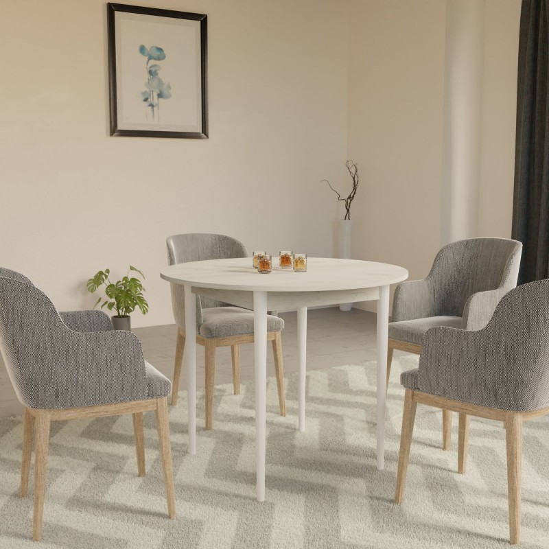 Круглий стіл Неман ДЕРІЛ Дуб крафт білий/Білий