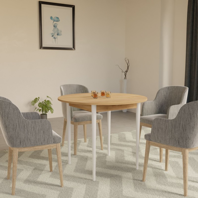 Круглий стіл Неман ДЕРІЛ Дуб крафт золотий/Білий