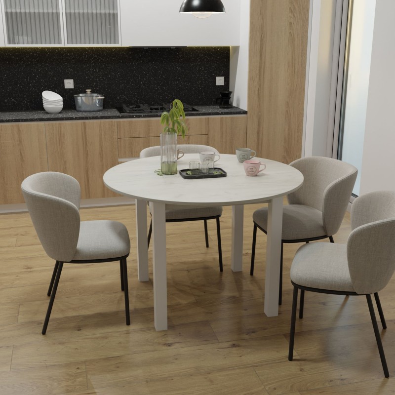 Обідній круглий стіл Неман ЕЛЬ Дуб крафт білий/Білий