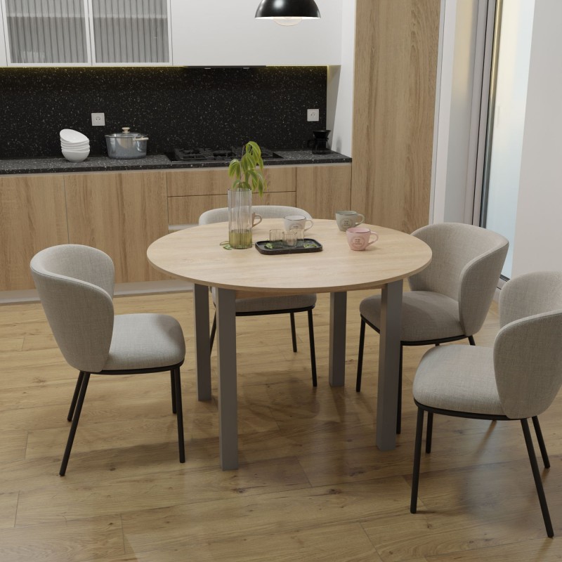 Обідній круглий стіл Неман ЕЛЬ Дуб пісочний/Сірий