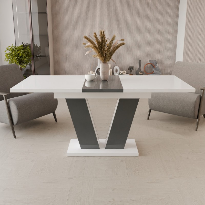 Обідній розсувний стіл Неман РОЙ МДФ Білий/Сірий глянець