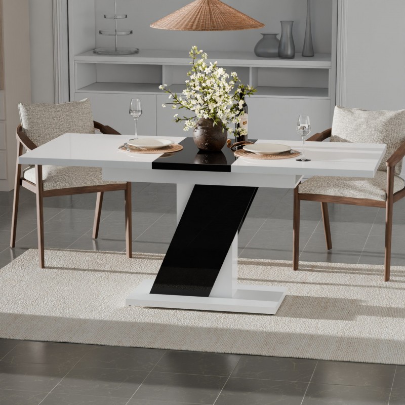 Обідній розсувний стіл Неман ТРІОН МДФ Білий/Чорний глянець