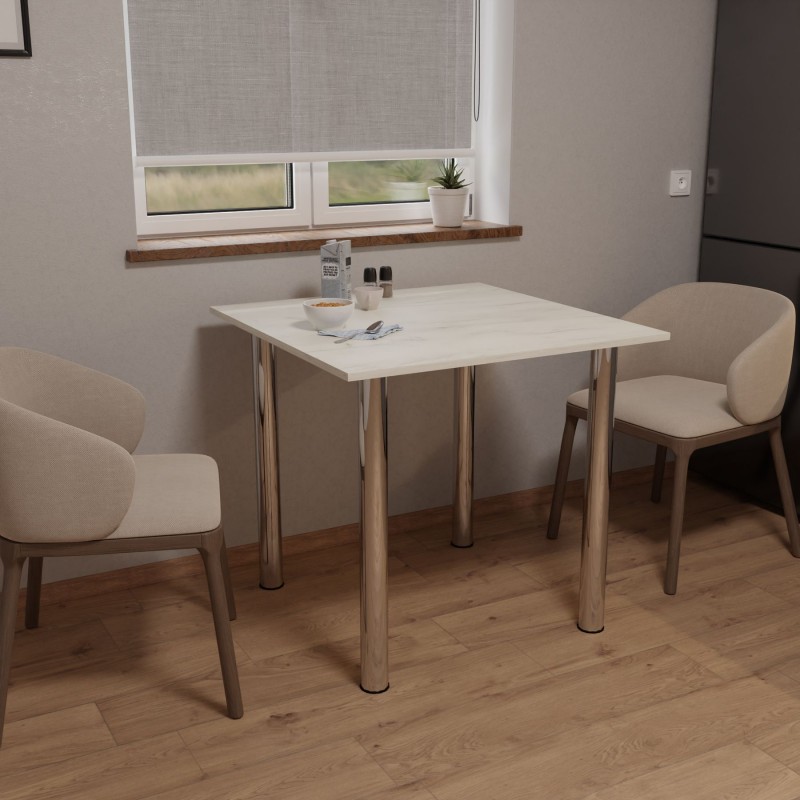 Стіл обідній Неман ЯРЛ 900х900 Дуб крафт білий/Хром