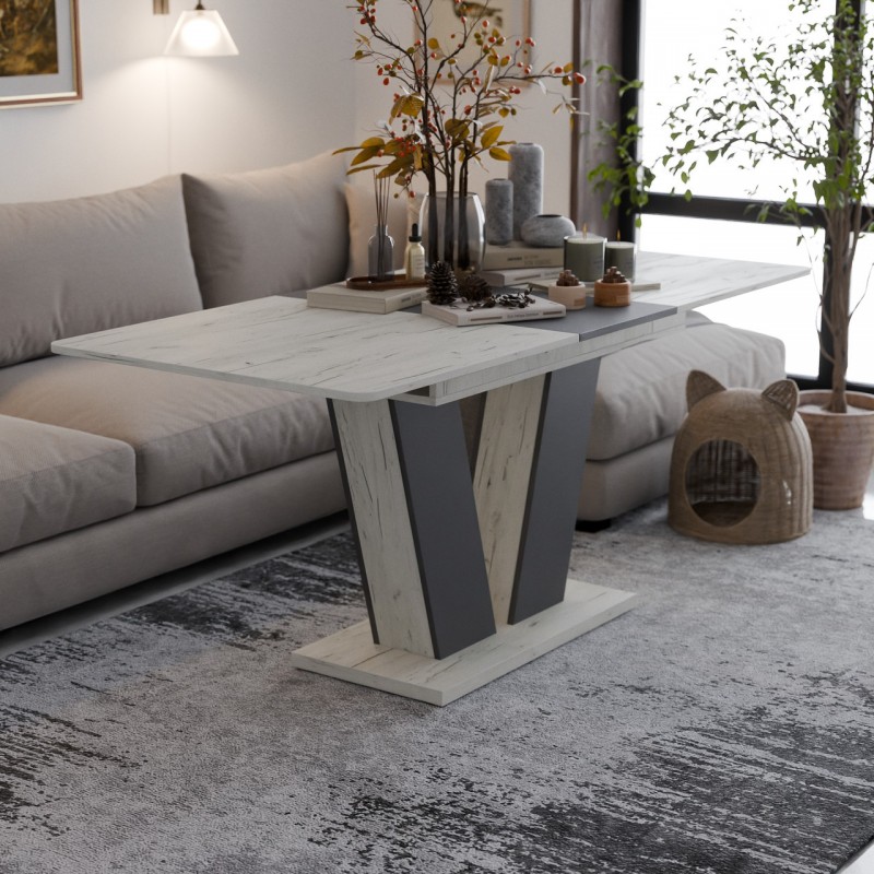 Стіл розсувний Неман ДЕН Дуб крафт білий/Графіт