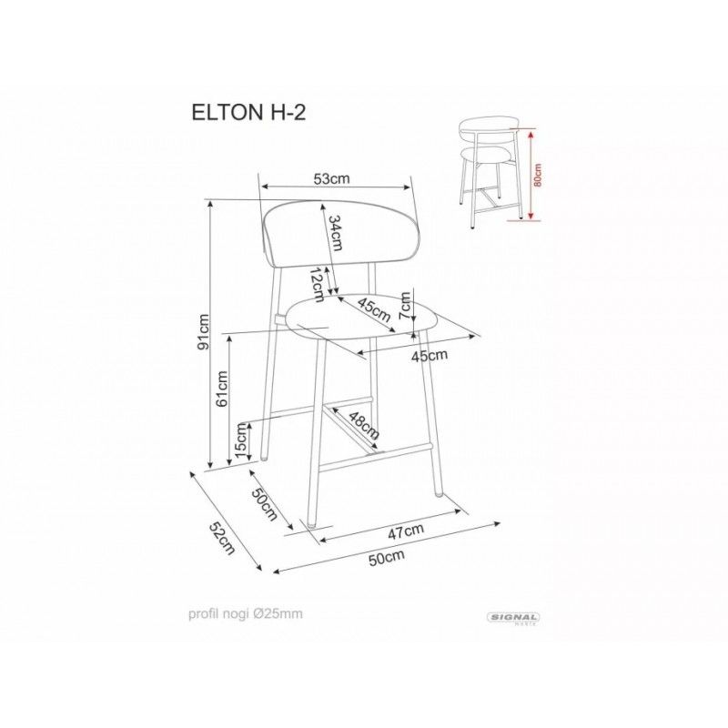 Напівбарний стілець кухонний Elton H-2 Brego Бежева тканина / Кашемір каркас Signal
