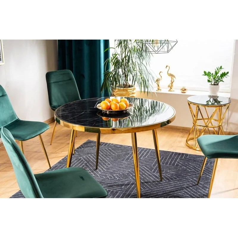 Стіл CALVIN чорний ефект мармуру / золото Діаметр 100 Signal