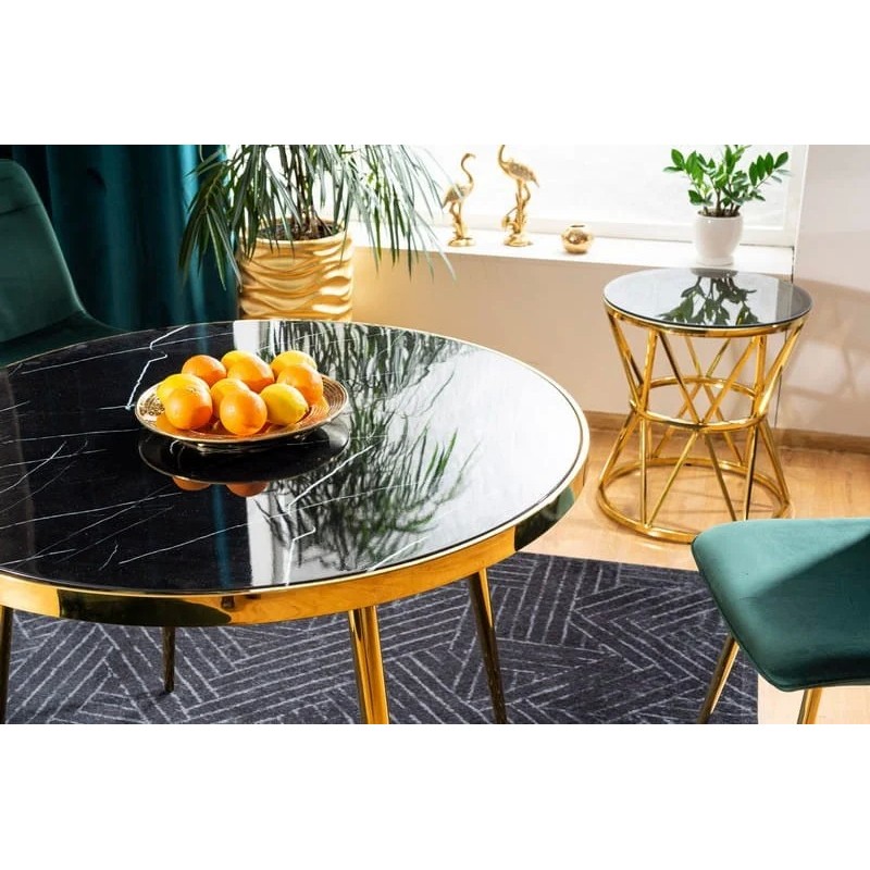Стіл CALVIN чорний ефект мармуру / золото Діаметр 100 Signal