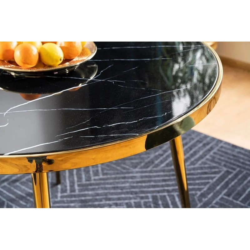 Стіл CALVIN чорний ефект мармуру / золото Діаметр 100 Signal