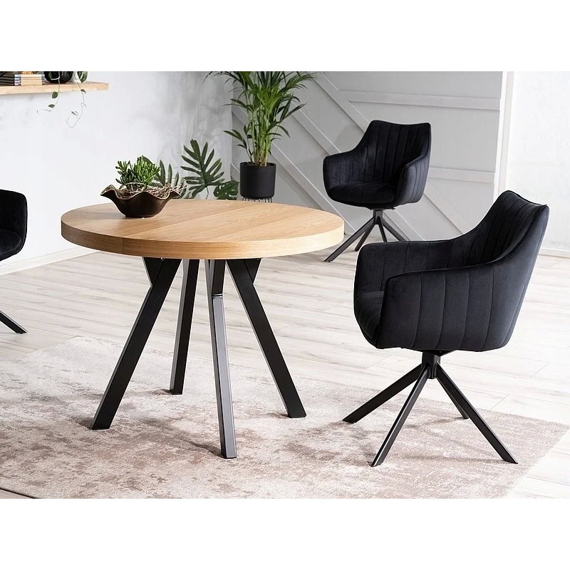 Стіл DOMINGO ШПОН натуральний дуб / чорний Діаметр100 (100-250) Signal