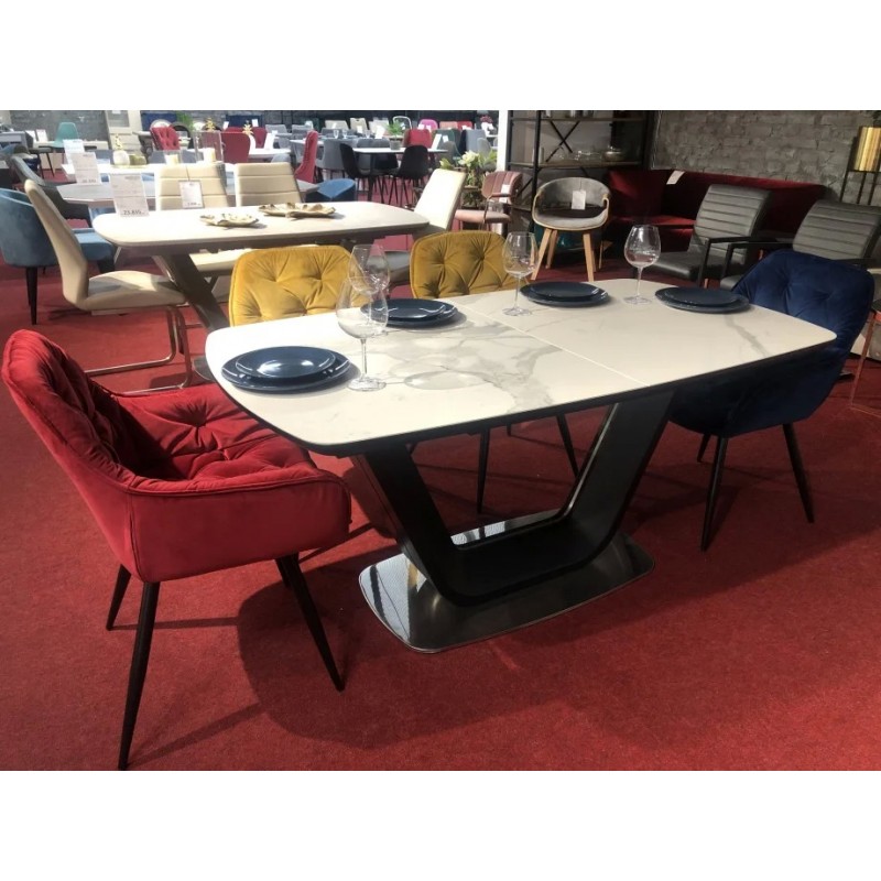 Стіл обідній Armani Ceramic 160(220)х90 Ефект Мармур / Чорний Мат Signal