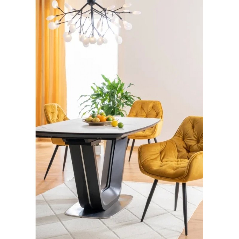 Стіл обідній Armani Ceramic 160(220)х90 Ефект Мармур / Чорний Мат Signal